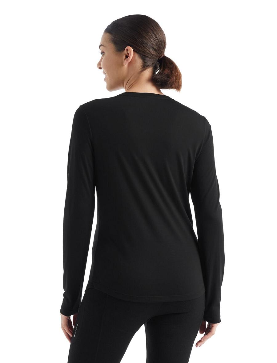 Women's Icebreaker Merino Sphere II T-Shirt Long Sleeve Black | CA 1303DFMN